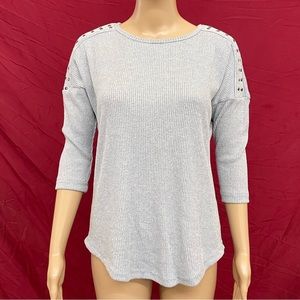New York Laundry Boat Neck Studded Knit Elbow Top Size Small